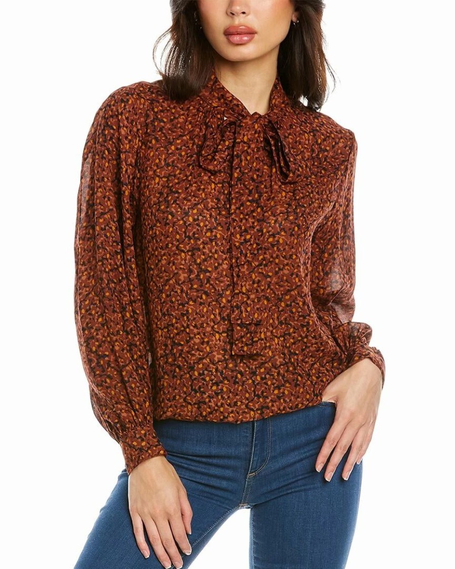 Tops * | Theory Blouson Sleeve Silk Top Women Tops