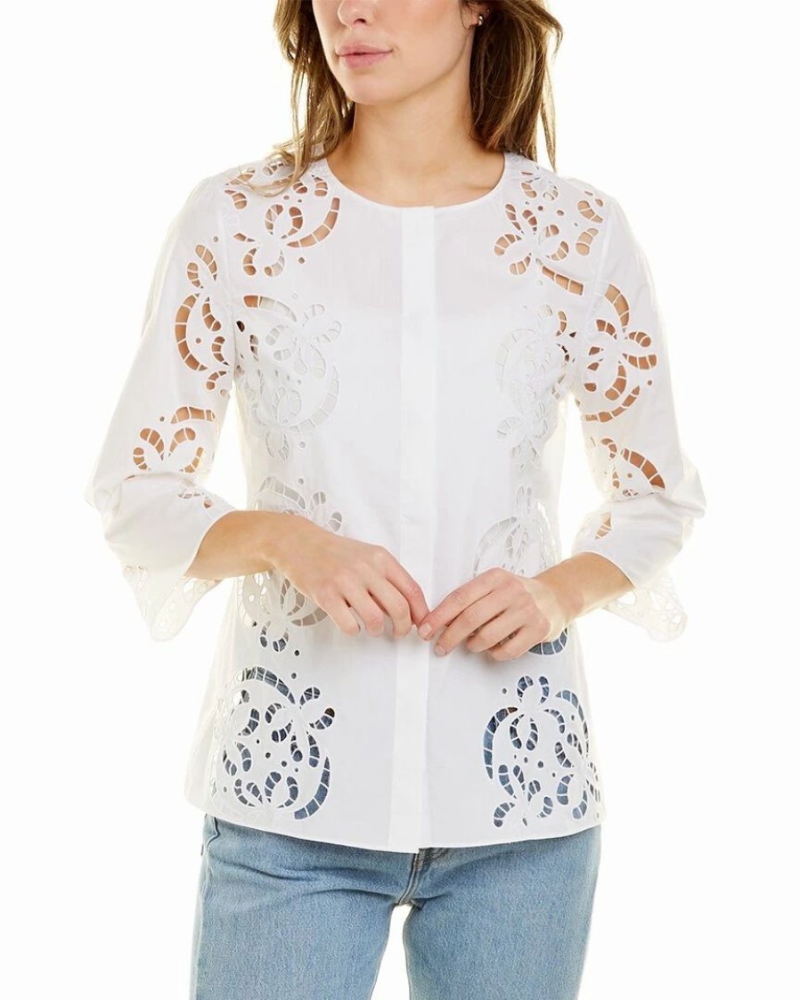 Tops * | Theory Embroidered Poplin Shirt Women Tops