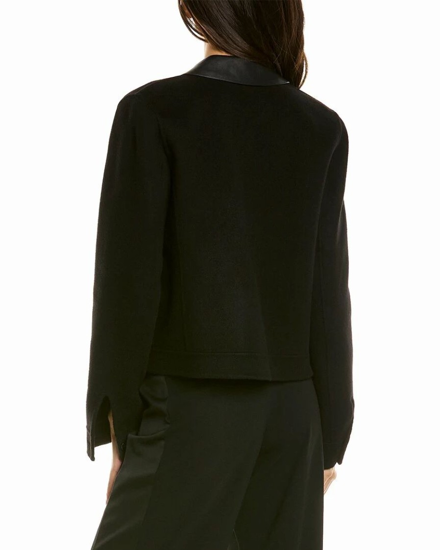 Outerwear * | Theory Combo Crop Leather-Trim Wool & Cashmere-Blend Jacket Women Outerwear