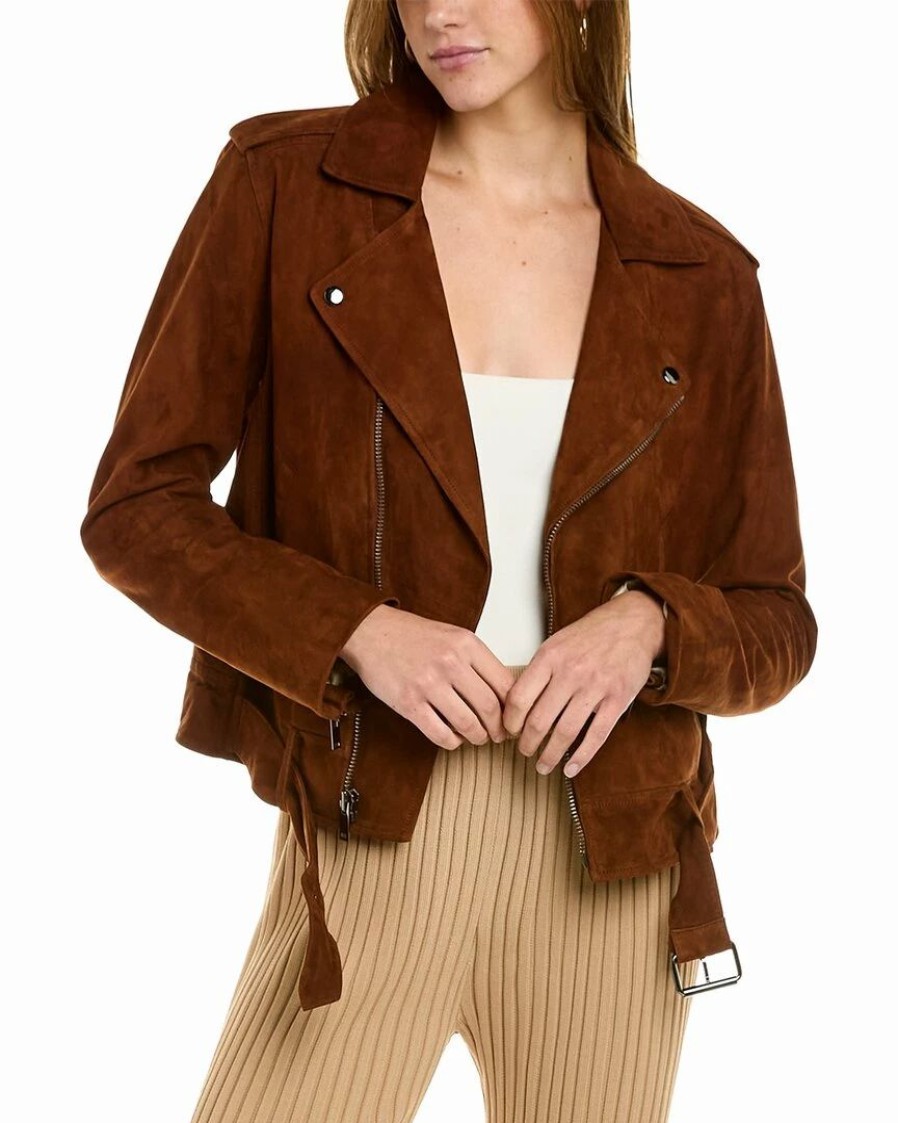 Outerwear * | Theory Casual Leather Moto Jacket Women Outerwear