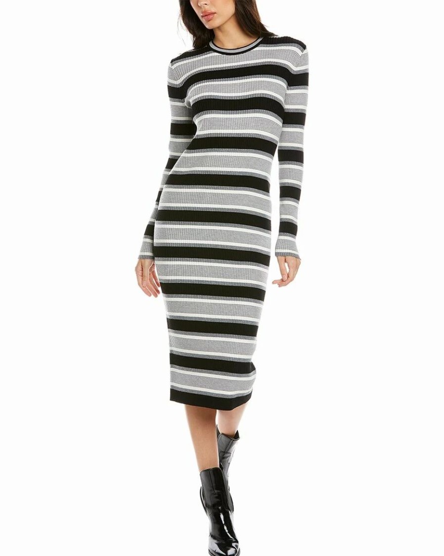 Dresses * | Theory Striped Wool-Blend Sweaterdress Women Dresses