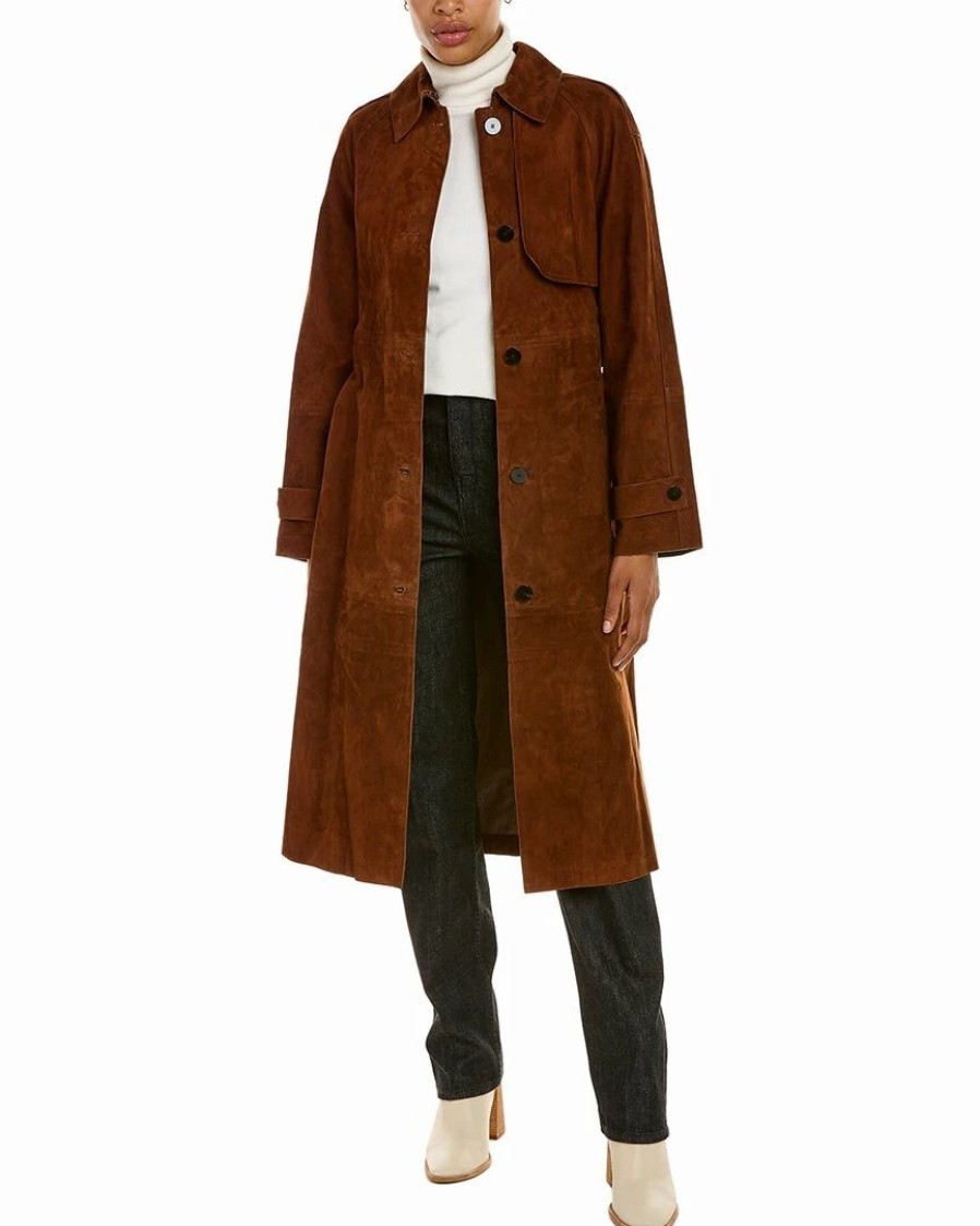 Outerwear * | Theory Brent Leather Trench Coat Women Outerwear