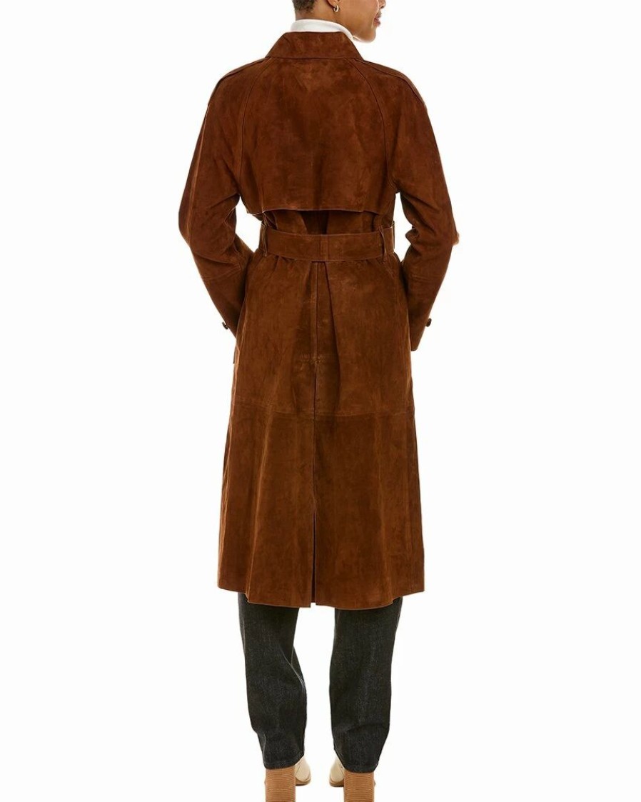 Outerwear * | Theory Brent Leather Trench Coat Women Outerwear