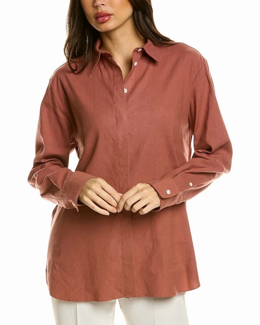 Tops * | Theory Classic Menswear Linen-Blend Shirt Women Tops